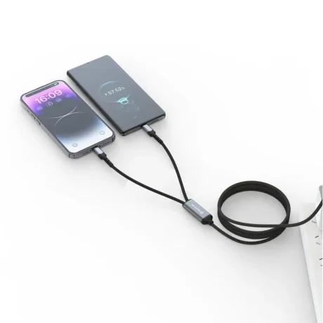 Cablu de încărcare SWISSTEN 2 în 1 100W USB-C / USB-C + LIGHTNING 1,5 m negru