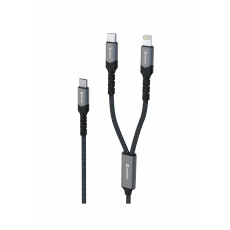 Cablu de încărcare SWISSTEN 2 în 1 100W USB-C / USB-C + LIGHTNING 1,5 m negru