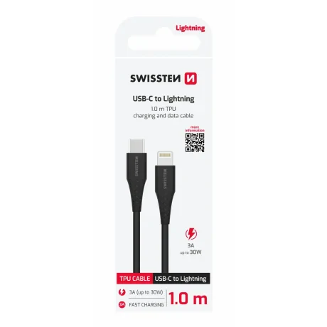 CABLU DE ÎNCĂRCARE SWISSTEN USB-C / LIGHTNING 1.0 M NEGRU 