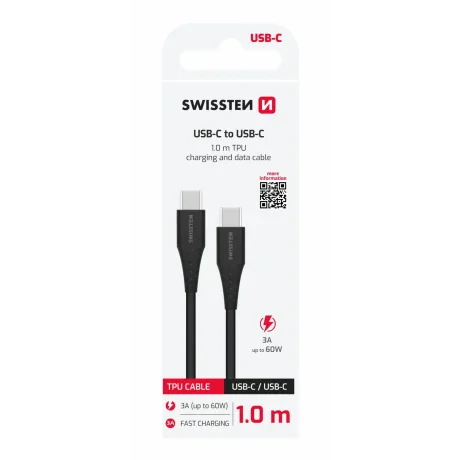 CABLU DE ÎNCĂRCARE SWISSTEN USB-C / USB-C 1.0 M NEGRU 