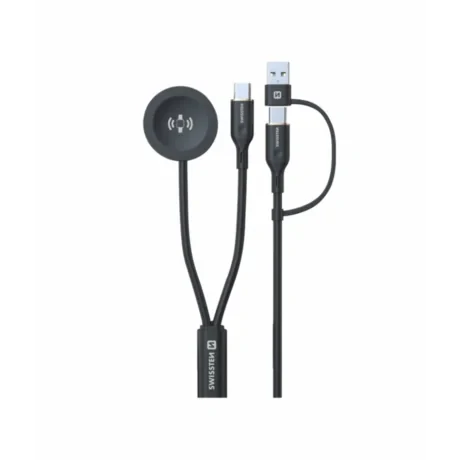Cablu de încărcare wireless SWISSTEN 2 în 1 pentru ceasul Samsung Galaxy și USB-C, USB-C (USB-A) 1,2 m negru