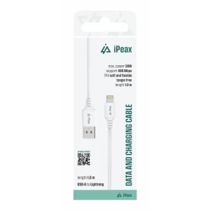 Cablu iPEAX TPU USB-A / LIGHTNING 1M, USB 2.0 ALB