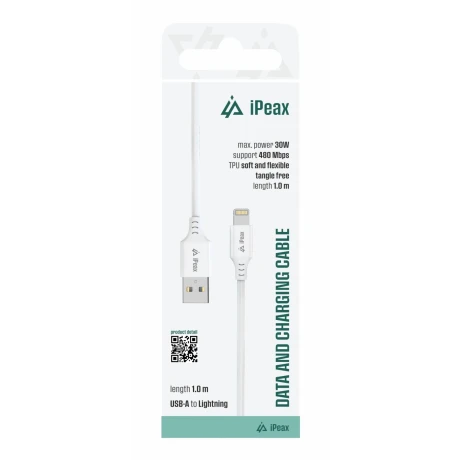 Cablu iPEAX TPU USB-A / LIGHTNING 1M, USB 2.0 ALB