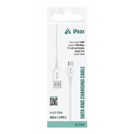 Cablu iPEAX TPU USB-A / USB-C 1.5M, USB 2.0 ALB