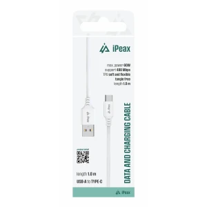 Cablu iPEAX TPU USB-A / USB-C 1M, USB 2.0 ALB