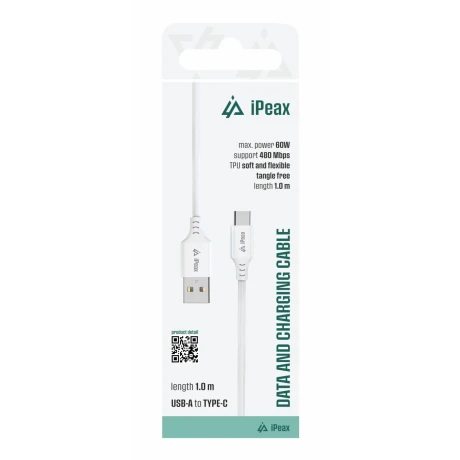 Cablu iPEAX TPU USB-A / USB-C 1M, USB 2.0 ALB