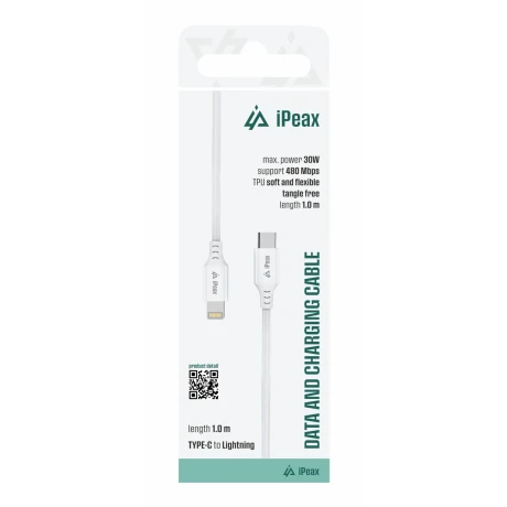 Cablu iPEAX TPU USB-C / LIGHTNING 1M, USB 2.0 ALB