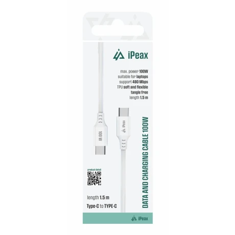 Cablu iPEAX TPU USB-C / USB-C 1.5M, 5A, 100W ALB