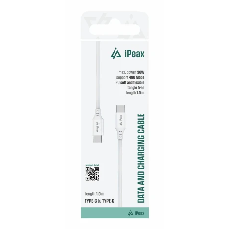 Cablu iPEAX TPU USB-C / USB-C 1M, USB 2.0 ALB