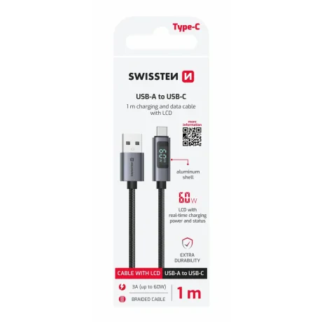 Cablu LCD SWISSTEN USB-A / USB-C 1 M