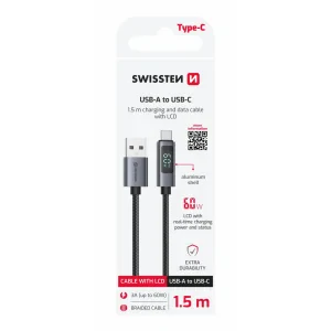 Cablu LCD SWISSTEN USB-A / USB-C 1.5 M