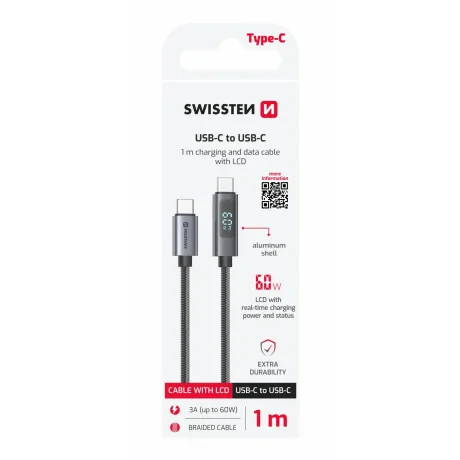Cablu LCD SWISSTEN USB-C / USB-C 1 M