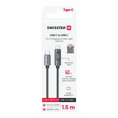 Cablu LCD SWISSTEN USB-C / USB-C 1.5 M