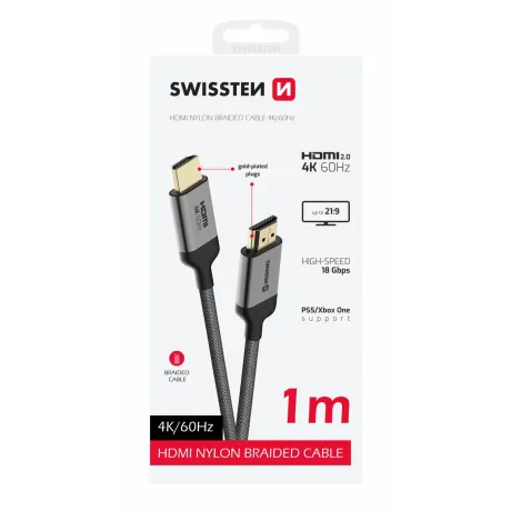 Cablu SWISSTEN HDMI la HDMI 4K 60Hz 1.0 M nailon