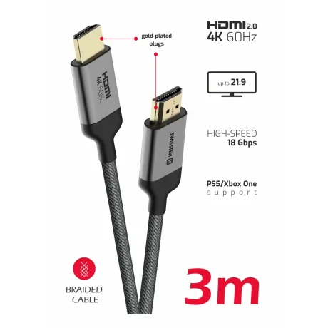 Cablu SWISSTEN HDMI la HDMI 4K 60Hz 3.0 m nailon