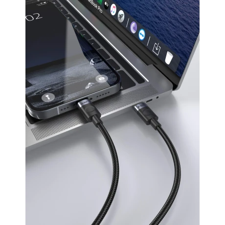 Cablu textil iPEAX USB-C / USB-C 1.5M, USB 2.0 Negru