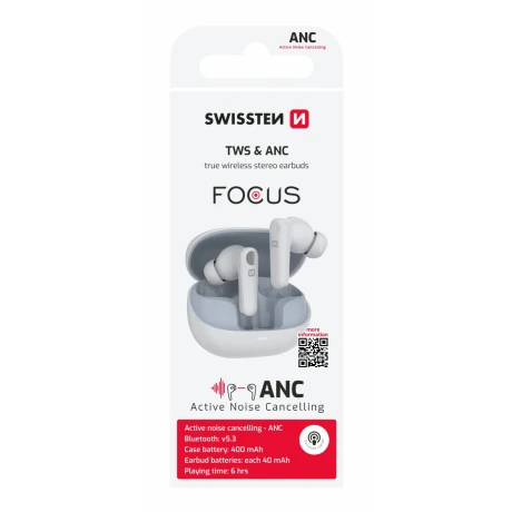 Căști Bluetooth ANC Swissten Focus Albe