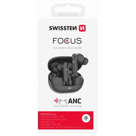 Căști Bluetooth ANC Swissten Focus Negre