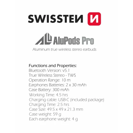 Căști Bluetooth TWS Swissten Alupods Pro