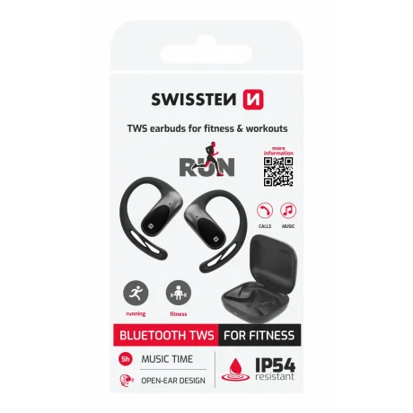 Căști Bluetooth TWS Swissten Running Open Ear, negre