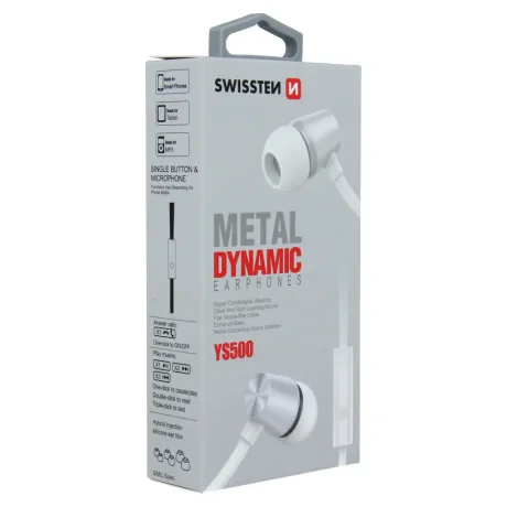 Căști intraauriculare Swissten DYNAMIC YS500 argintii/alb