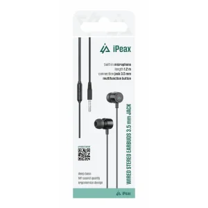 Căști iPEAX cu fir, jack de 3,5 mm, negre