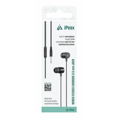 Căști iPEAX cu fir, jack de 3,5 mm, negre