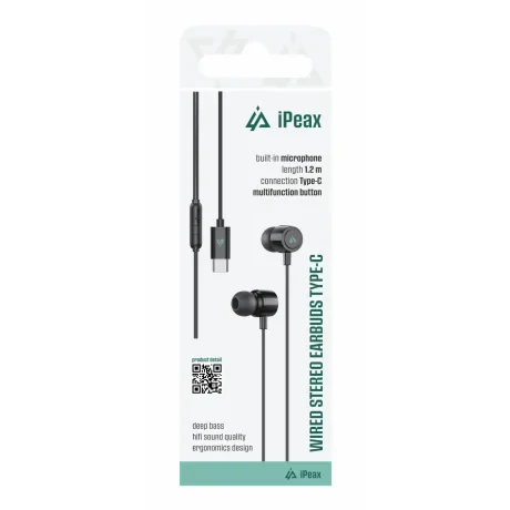 Căști iPEAX cu fir USB-C negre