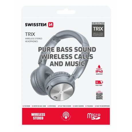 Căști stereo fără fir Swissten Trix argintiu/gri