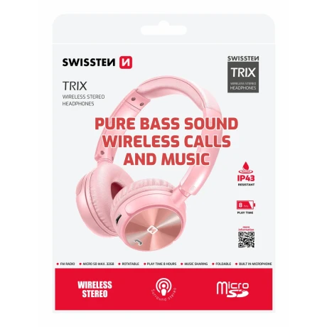 Căști stereo fără fir Swissten Trix roz