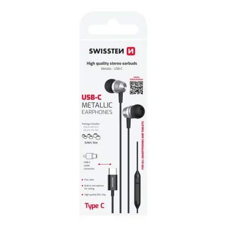 CĂȘTI USB-C SWISSTEN NEGRU METALIC