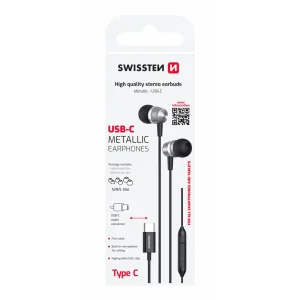 CĂȘTI USB-C SWISSTEN NEGRU METALIC