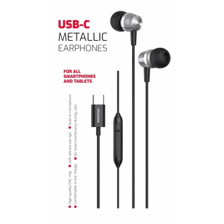 CĂȘTI USB-C SWISSTEN NEGRU METALIC