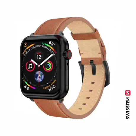 CURELĂ DIN PIELE SWISSTEN PENTRU APPLE WATCH 42 / 44 / 45 / 49 mm MARO (cataramă neagră și clemă neagră)