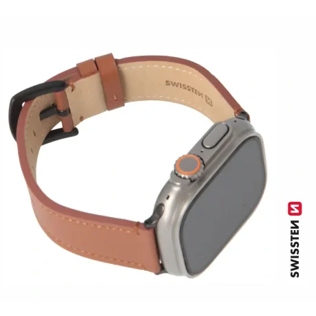 CURELĂ DIN PIELE SWISSTEN PENTRU APPLE WATCH 42 / 44 / 45 / 49 mm MARO (cataramă neagră și clemă neagră)