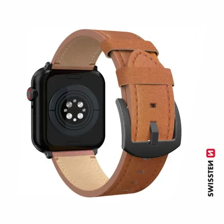 CURELĂ DIN PIELE SWISSTEN PENTRU APPLE WATCH 42 / 44 / 45 / 49 mm MARO (cataramă neagră și clemă neagră)