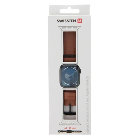 CURELĂ DIN PIELE SWISSTEN PENTRU APPLE WATCH 42 / 44 / 45 / 49 mm MARO (cataramă neagră și clemă neagră)