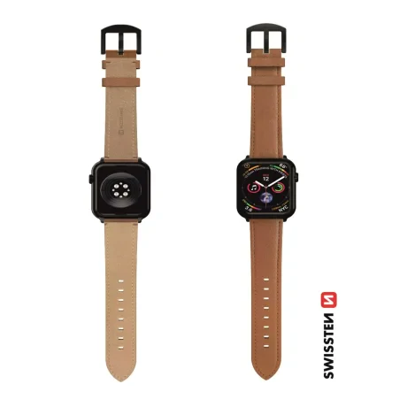 CURELĂ DIN PIELE SWISSTEN PENTRU APPLE WATCH 42 / 44 / 45 / 49 mm MARO (cataramă neagră și clemă neagră)