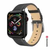 CURELĂ DIN PIELE SWISSTEN PENTRU APPLE WATCH 42 / 44 / 45 / 49 mm NEAGRĂ (cataramă argintie și clemă argintie)