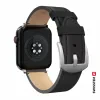 CURELĂ DIN PIELE SWISSTEN PENTRU APPLE WATCH 42 / 44 / 45 / 49 mm NEAGRĂ (cataramă argintie și clemă argintie)