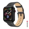 CURELĂ DIN PIELE SWISSTEN PENTRU APPLE WATCH 42 / 44 / 45 / 49 mm NEAGRĂ (cataramă neagră și clemă neagră)