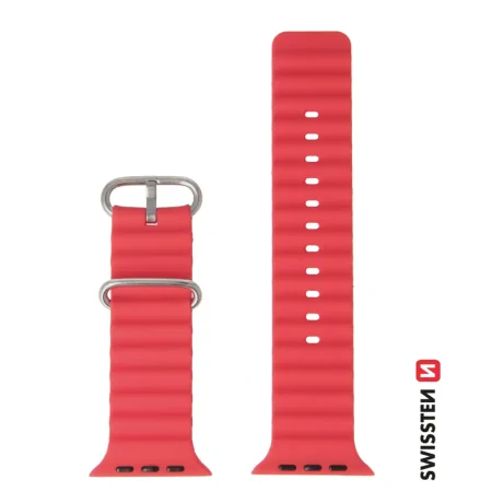 CURELĂ DIN SILICON SWISSTEN PENTRU APPLE WATCH - CURELE MARINE 42 / 44 / 45 / 49 mm ROȘIE