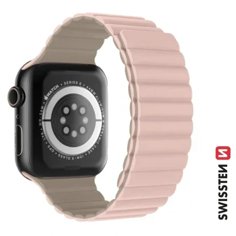 CURELĂ DIN SILICON SWISSTEN PENTRU APPLE WATCH - MAGNETICĂ 38 / 40 / 41 mm ROZ/CAPPUCCINO