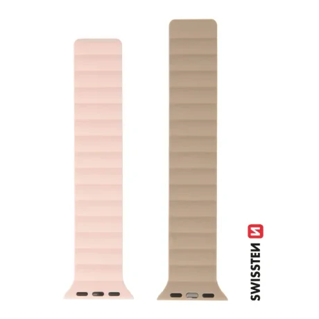 CURELĂ DIN SILICON SWISSTEN PENTRU APPLE WATCH - MAGNETICĂ 38 / 40 / 41 mm ROZ/CAPPUCCINO