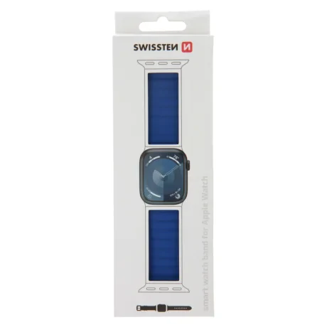 CURELĂ DIN SILICON SWISSTEN PENTRU APPLE WATCH - MAGNETICĂ 38 / 40 / 41mm ALBASTRU/NEGRU