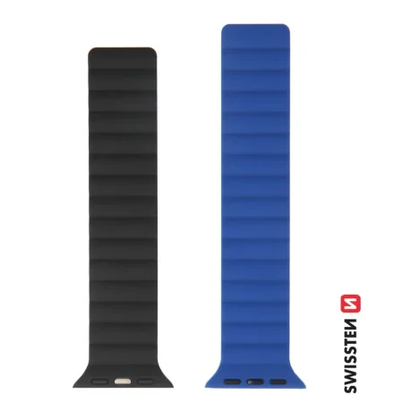 CURELĂ DIN SILICON SWISSTEN PENTRU APPLE WATCH - MAGNETICĂ 38 / 40 / 41mm ALBASTRU/NEGRU