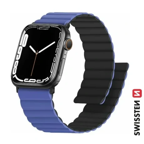 CURELĂ DIN SILICON SWISSTEN PENTRU APPLE WATCH - MAGNETICĂ 38 / 40 / 41mm ALBASTRU/NEGRU