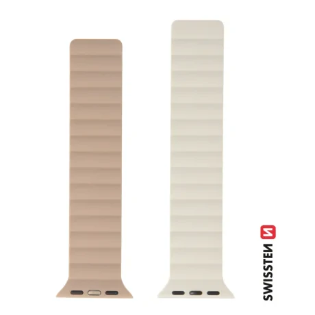 CURELĂ DIN SILICON SWISSTEN PENTRU APPLE WATCH - MAGNETICĂ 42 / 44 / 45 / 49 mm ALBĂ / CAPPUCCINO