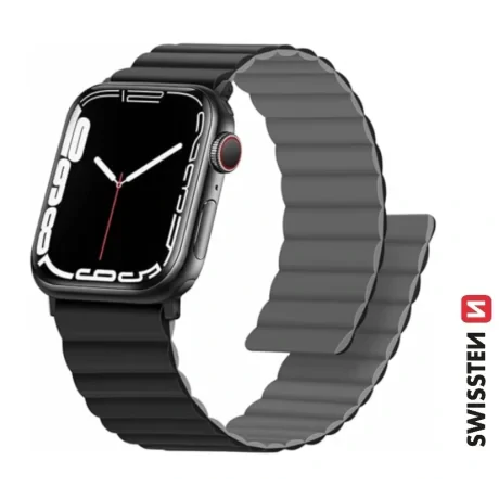 CURELĂ DIN SILICON SWISSTEN PENTRU APPLE WATCH - MAGNETICĂ 42 / 44 / 45 / 49 mm NEGRU/GRI