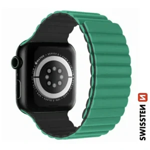 CURELĂ DIN SILICON SWISSTEN PENTRU APPLE WATCH - MAGNETICĂ 42 / 44 / 45 / 49 mm VERDE/GRI